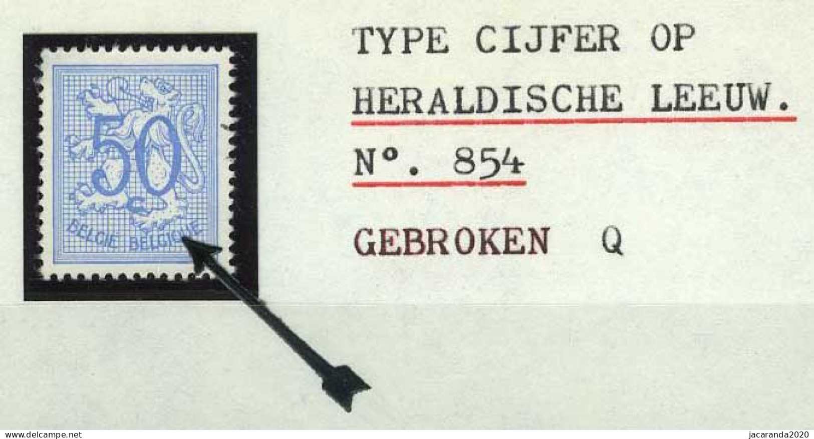 België 854-Cu - Heraldieke Leeuw - Gebroken Q - Q Cassé - 1931-1960