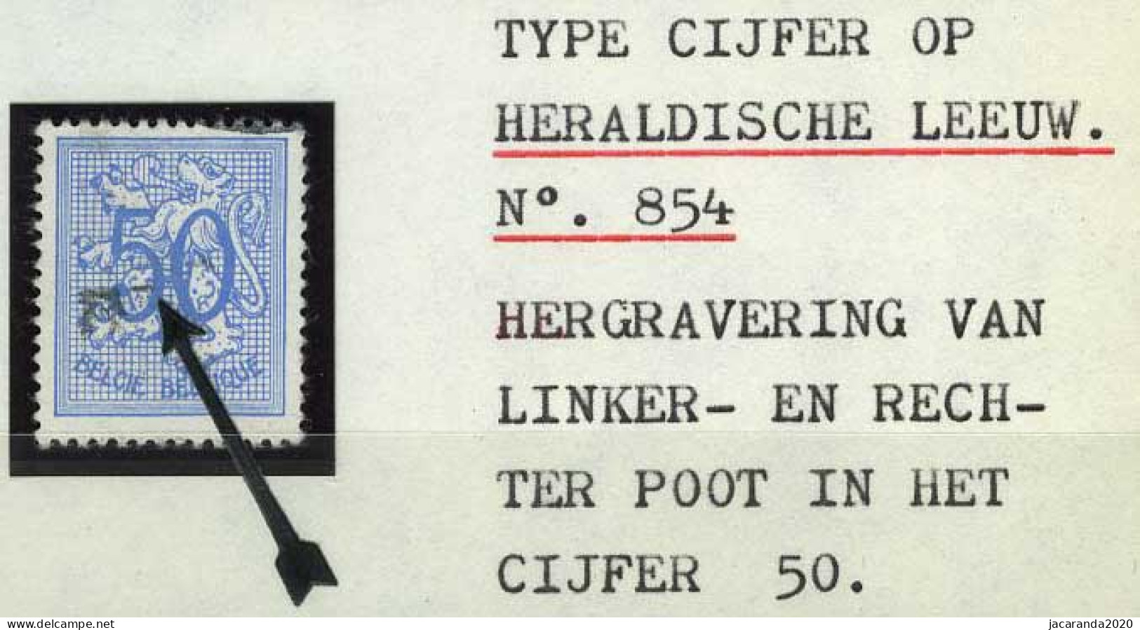 België 854-V - Heraldieke Leeuw - Gewijzigde Tekening In Cijfer 5 En 0 - Gestempeld - Other & Unclassified