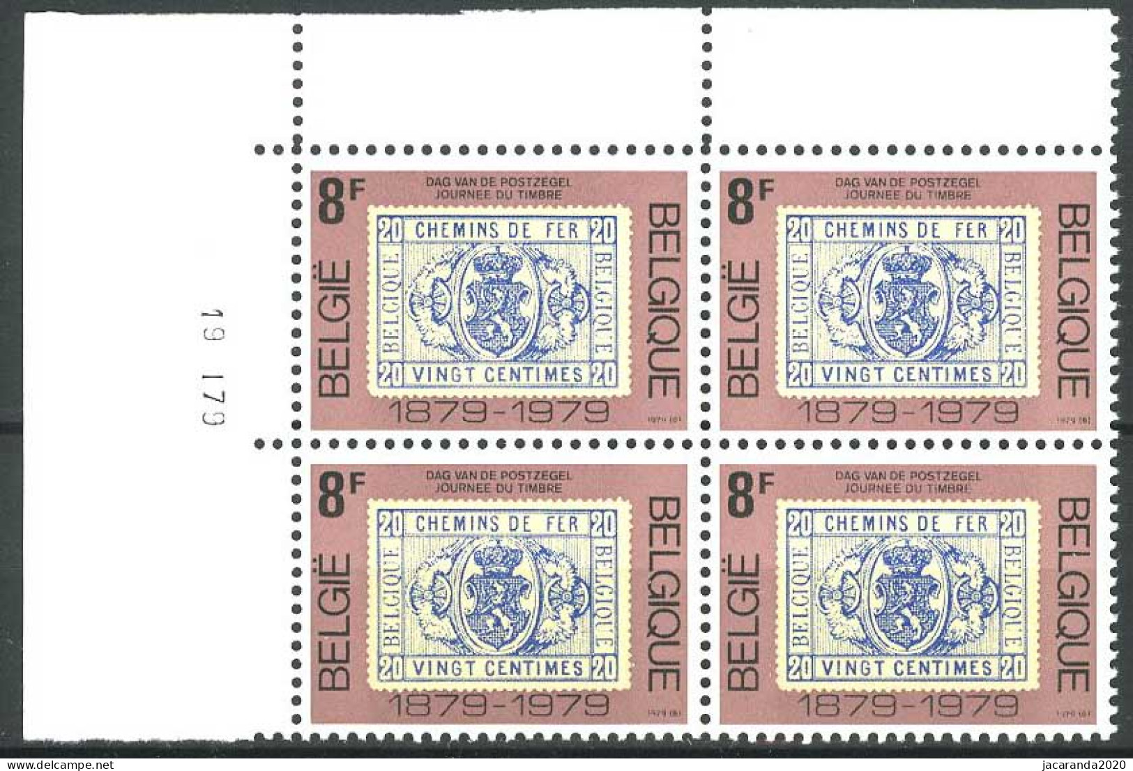 België 1929 - Dag Van De Postzegel - Blok Van 4 - 19 1 79 - Dated Corners