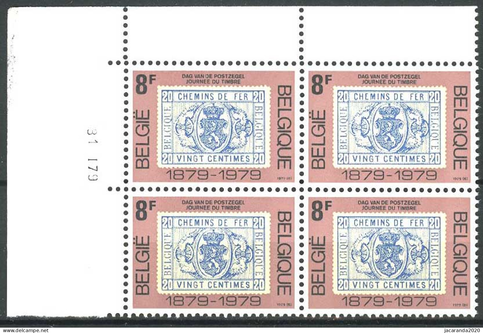België 1929 - Dag Van De Postzegel - Blok Van 4 - 31 1 79 - Dated Corners