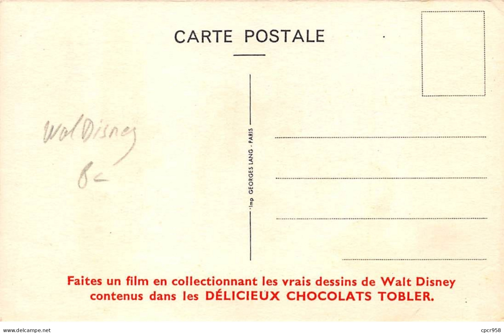 Walt Disney - N°70647 - Prof - Chocolats Tobler - Carte Publicitaire - Disneyland