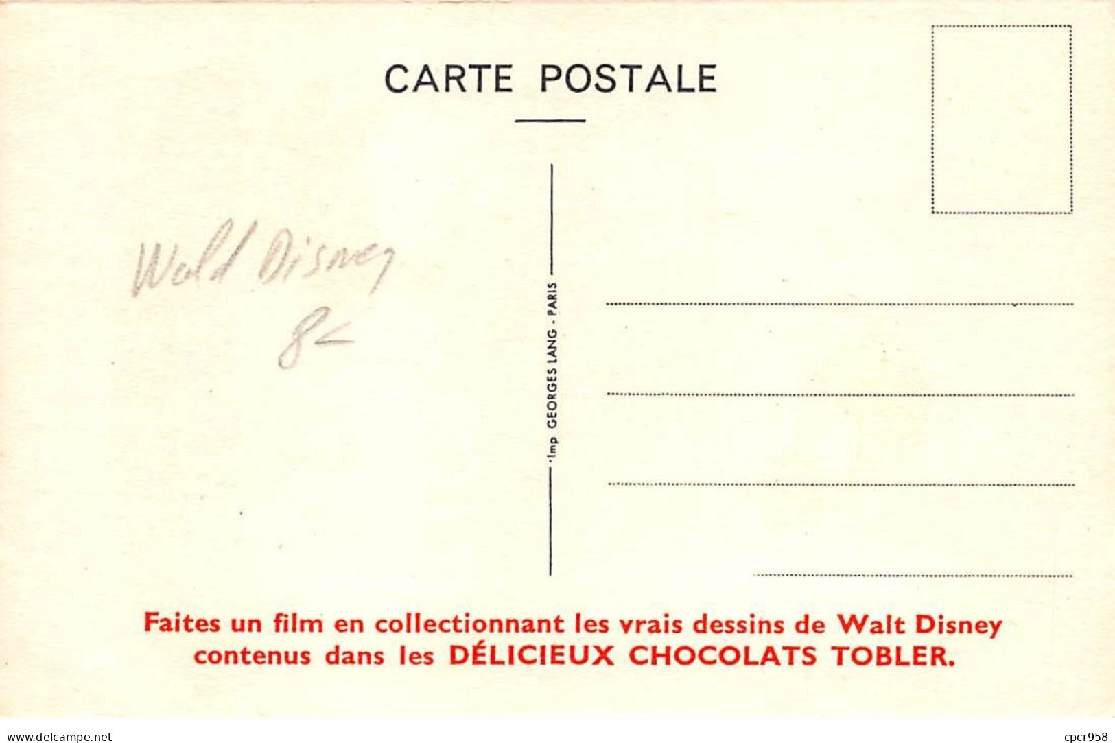 Walt Disney - N°70646 - Michel - Chocolats Tobler - Carte Publicitaire - Disneyland