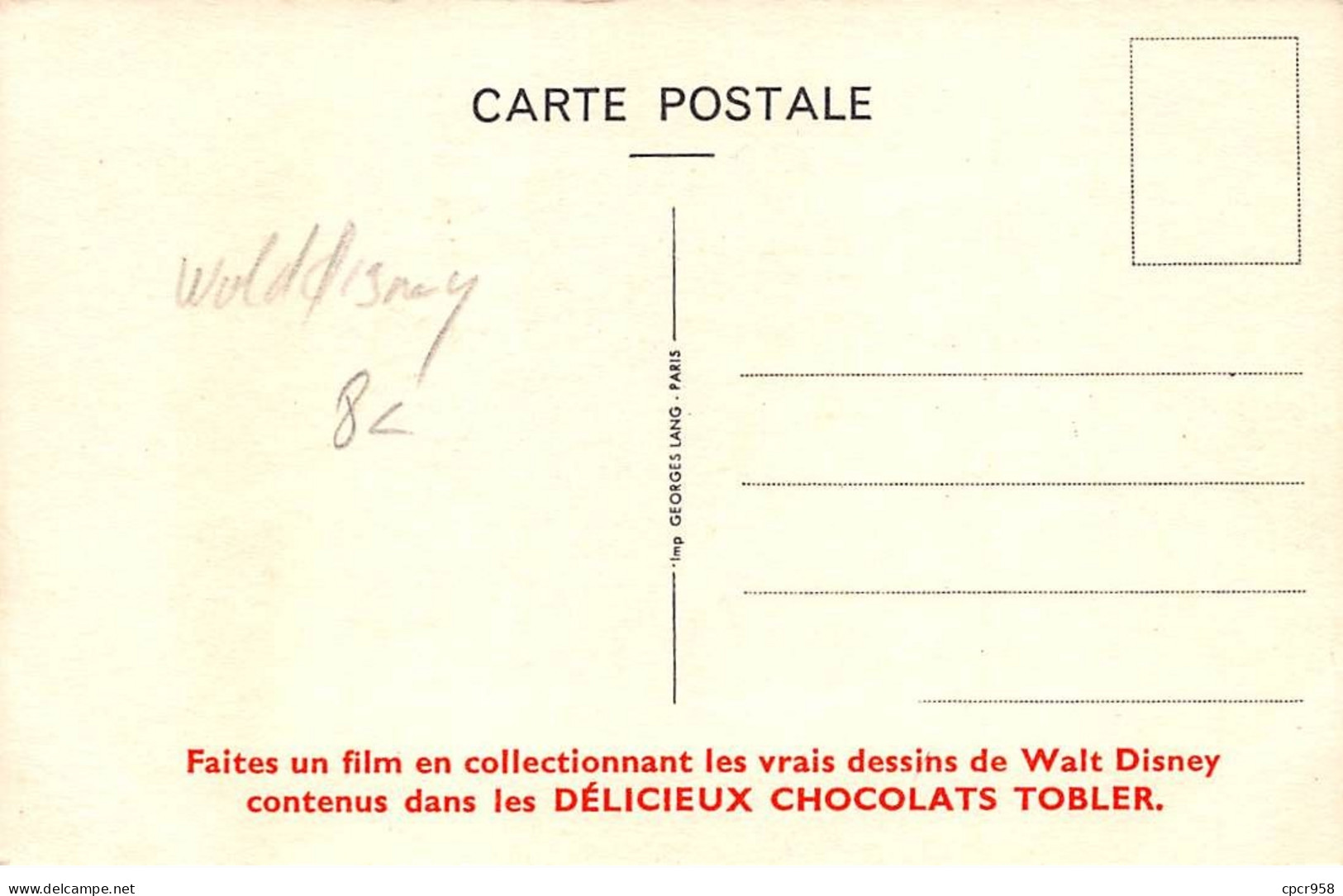 Walt Disney - N°70649 - Frère Lapin - Chocolats Tobler - Carte Publicitaire - Disneyland