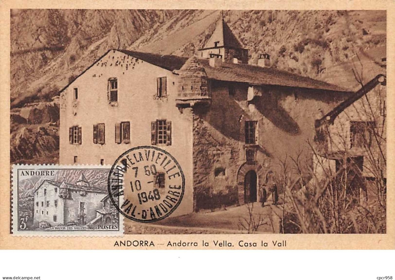 Andorre . N°50994 .. La Vella . Casa La Vall . 1948  . Carte Maximum . - Maximumkarten (MC)