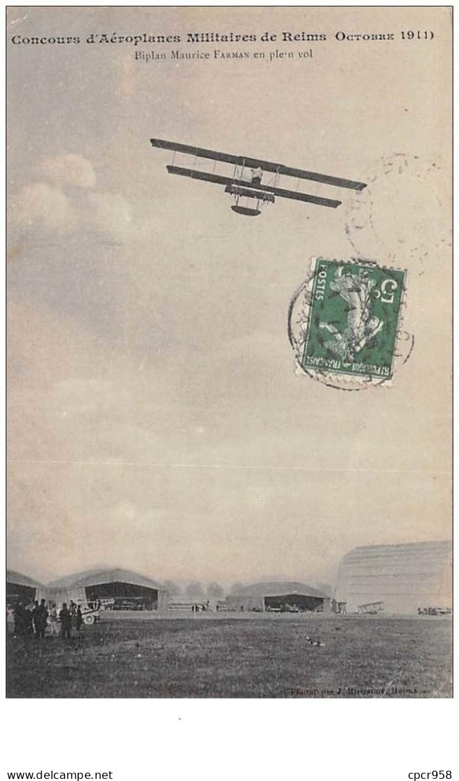 Aviation . N°46320 . Concours D Aeroplanes De Reims Biplan Maurice Farman.  Avion . Aviateur . - Fliegertreffen