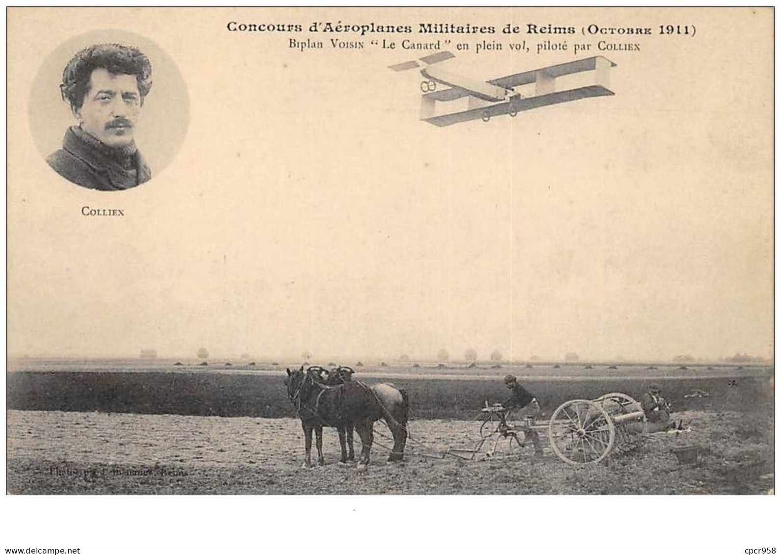 Aviation . N°46317 . Concours D Aeroplanes De Reims Biplan Bilan Le Canard Pilote Par Colliex.  Avion . Aviateur . - Meetings