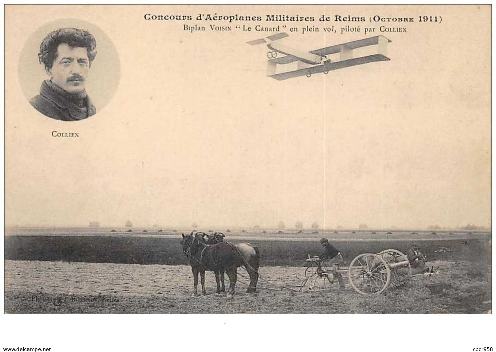 Aviation . N°46317 . Concours D Aeroplanes De Reims Biplan Bilan Le Canard Pilote Par Colliex.  Avion . Aviateur . - Fliegertreffen