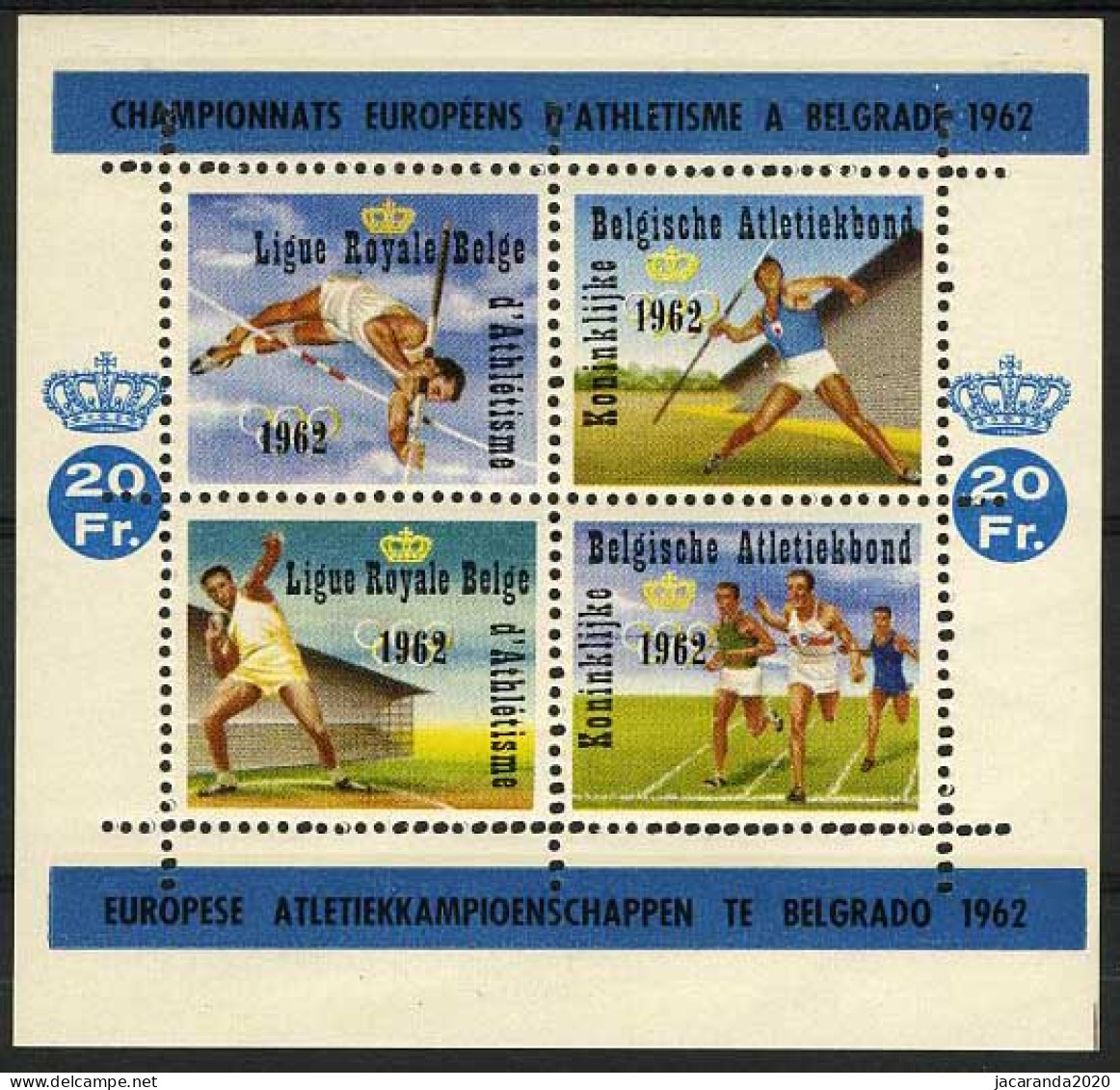 België E86 ** - Europese Atletiekkampioenschappen - Belgrado 1962 - Erinnofilie [E]