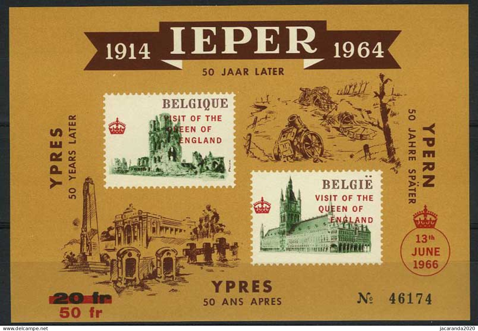 België E101 - Velletje Ieper Van 1964 - Met Rode Opdruk "Visit Of The Queen Of England" - Erinnophilie - Reklamemarken [E]