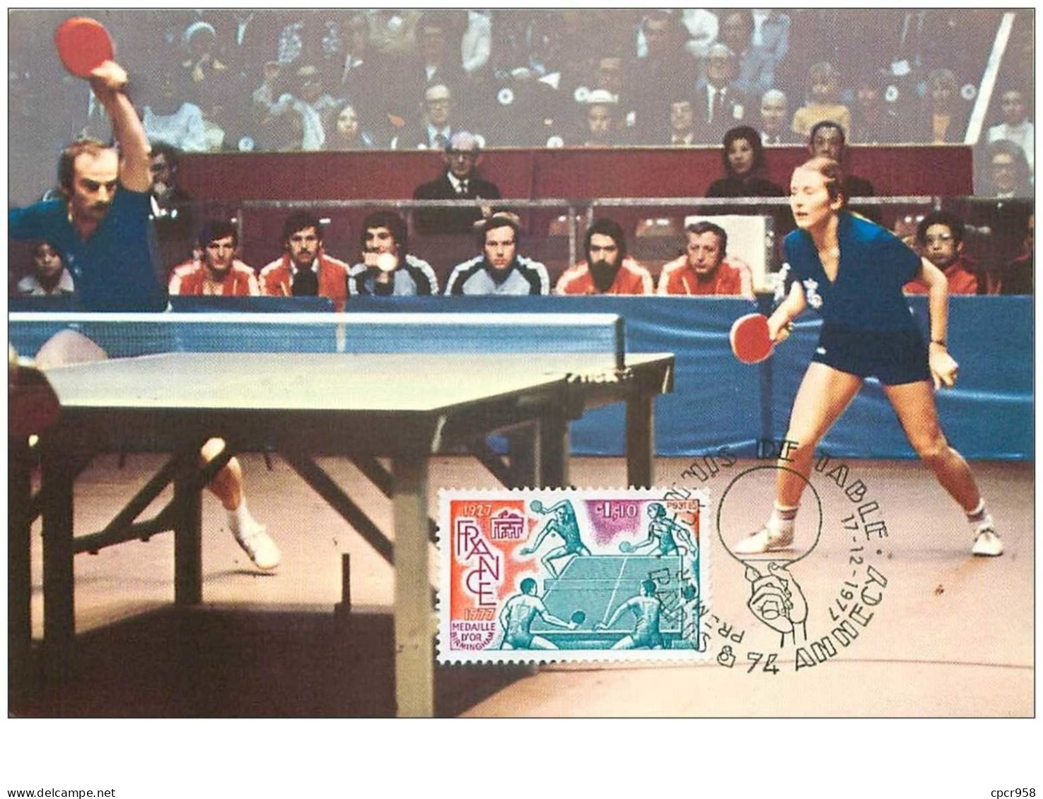 TENNIS DE TABLE.n°28496.JACQUES SECRETIN ET CLAUDE BERGERET.CHAMPIONS DU MONDE.1977.CARTE MAXIMUM - Tennis De Table