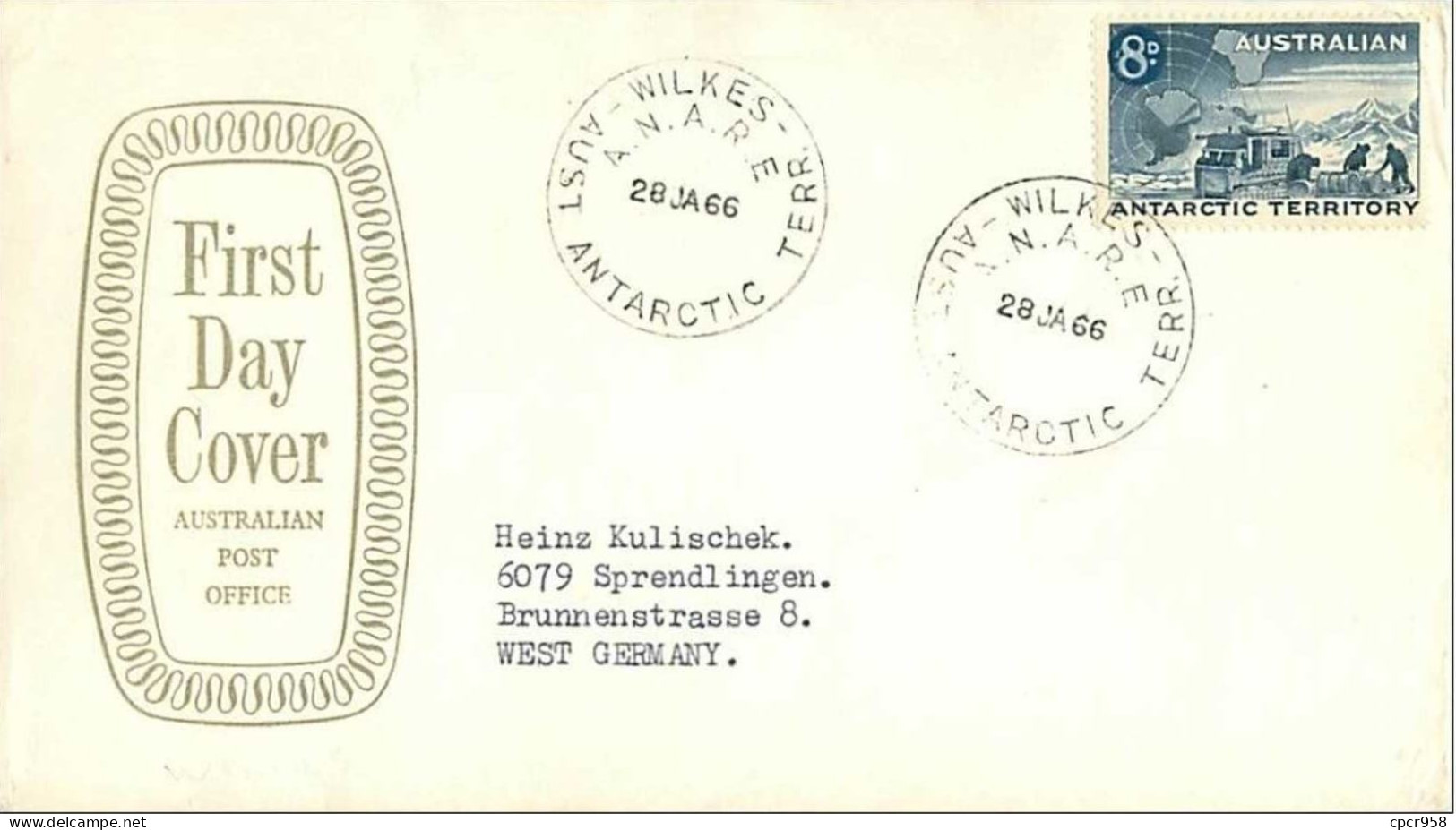 TIMBRE.n°2861.PHILATELIE POLAIRE.EXPEDITION POLAIRE.1966.AUST ANTARCTIC.GERMANY.FIRST DAY COVER - Autres & Non Classés