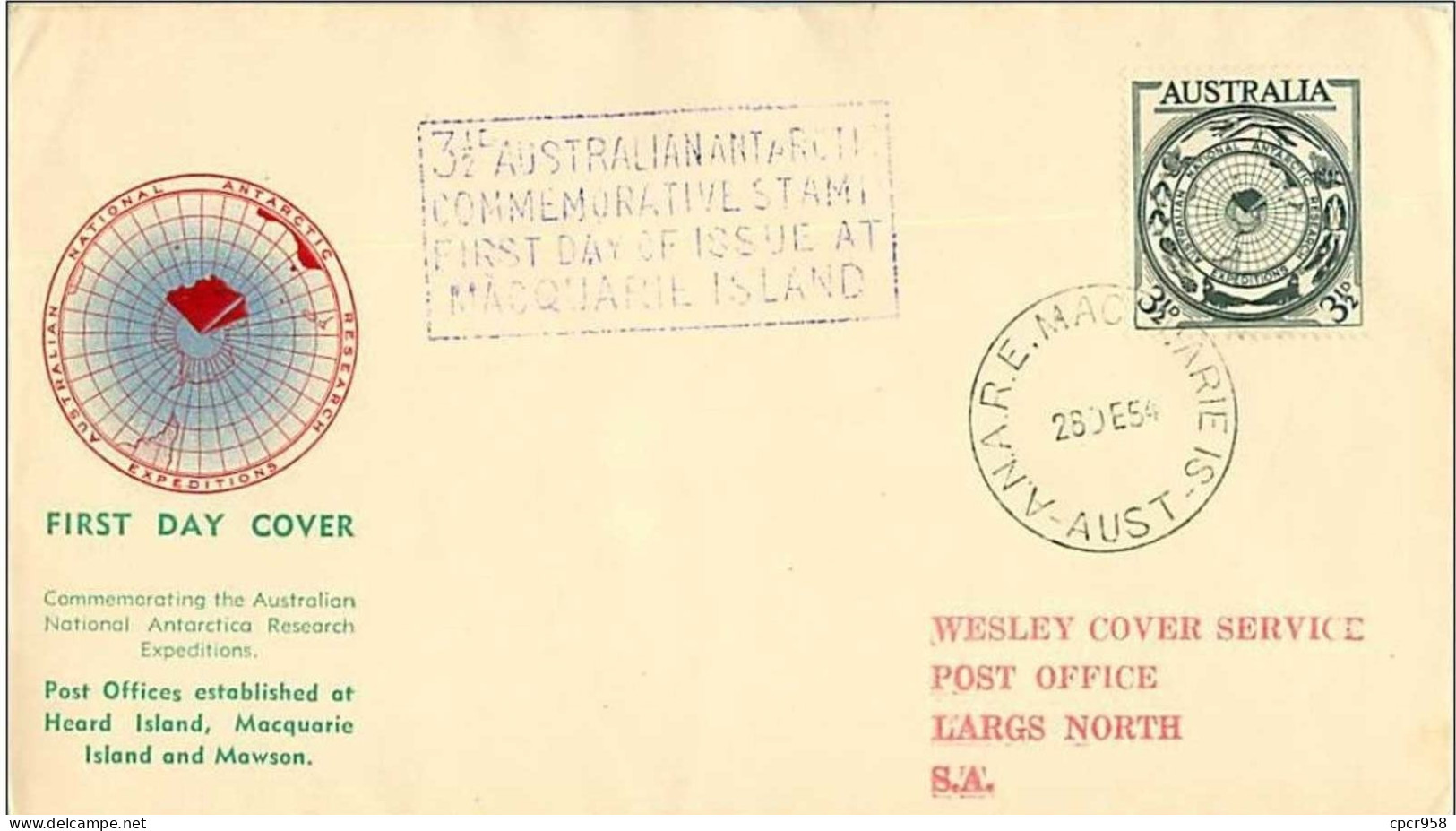 TIMBRE.n°2863.PHILATELIE POLAIRE.EXPEDITION POLAIRE.1954.AUSTRALIE6LARGS NORTH.FIRST DAY COVER - Sonstige & Ohne Zuordnung