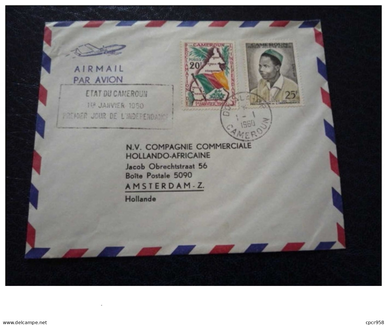 TIMBRE.n°8435.CAMEROUN.AMSTERDAM-Z.1960.PREMIER JOUR DE L'INDEPENDANCE.PAR AVION - Camerun (1960-...)