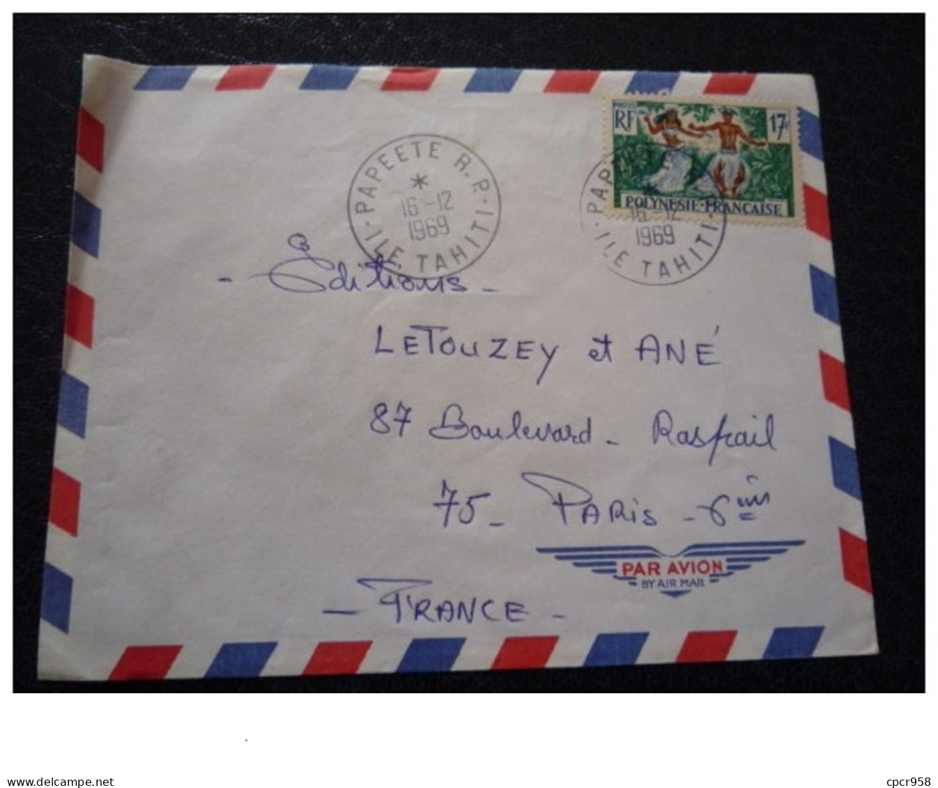 TIMBRE.n°8437.PAPEETE.ILE TAHITI.PARIS.1969 (16 DECEMBRE).PAR AVION - Tahití