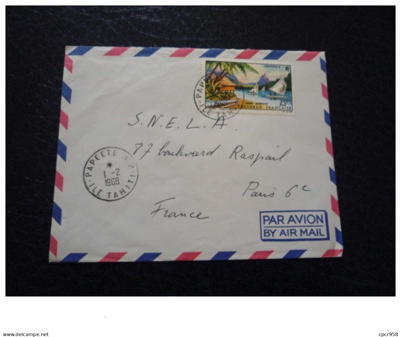 TIMBRE.n°8438.PAPEETE.ILE TAHITI.PARIS.POSTE AERIENNE.1968.PAR AVION - Tahití