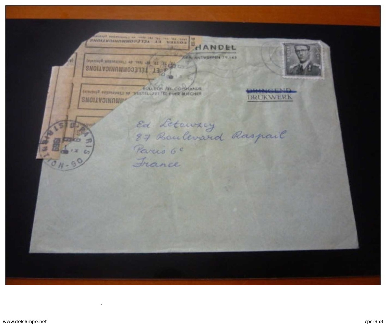 TIMBRE.n°29581.BELGIQUE.LETTRE ACCIDENTEE REPAREE PAR LA POSTE.1969.POUR PARIS - Ramppost