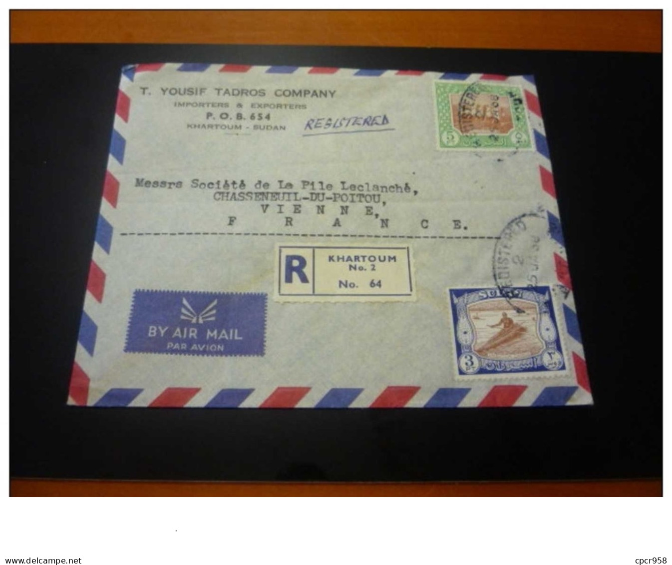 TIMBRE.n°29563.SOUDAN.1958.KHARTOOM POUR VIENNE.RECOMMANDE.PAR AVION - Sudan (1954-...)