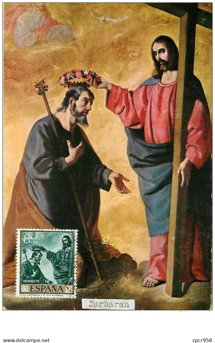 TIMBRES.CARTE MAX.n°9350.ESPAGNE.1962.ZURBARAN.LE CHRIST COURONNANT SAINT JOSEPH - Maximumkarten