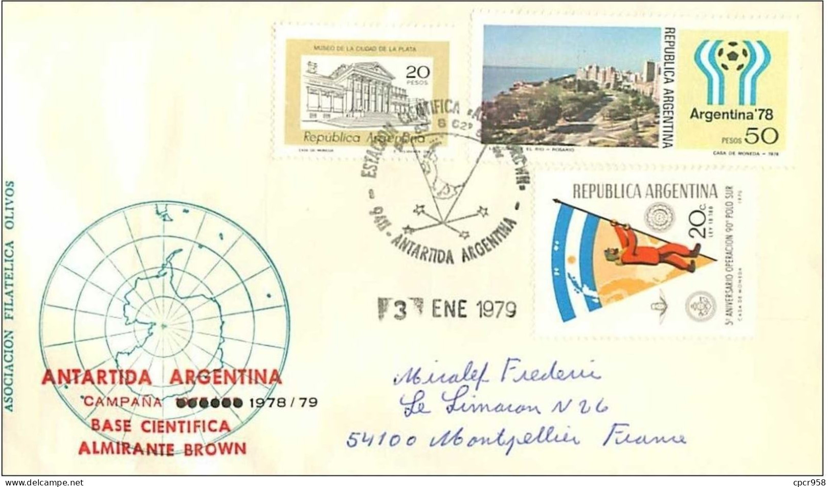 TIMBRES.n°2872.EXPEDITION POLAIRE.ANTARTIDA ARGENTINA-MONTPELLIER FRANCE.BASE CIENTIFICA ALMIRANTE BROWN.1979 - Sonstige & Ohne Zuordnung