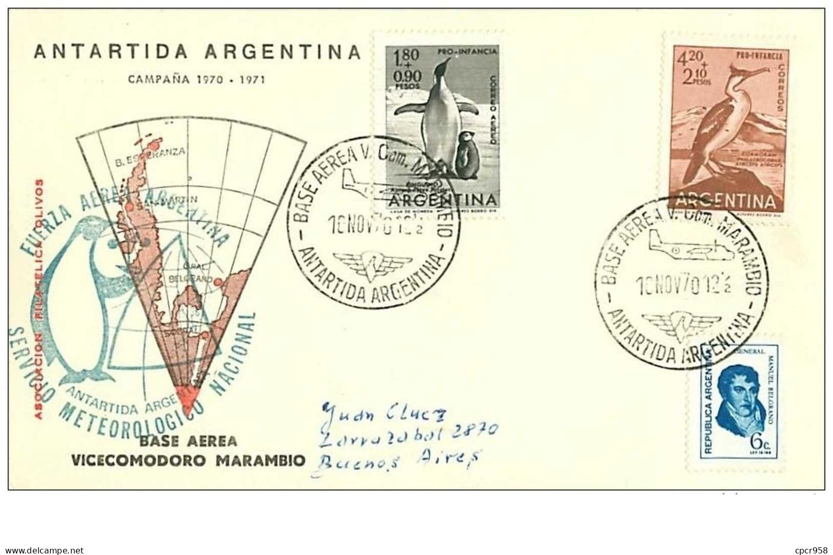 TIMBRES.n°2877.EXPEDITION POLAIRE.ANTARTIDA ARGENTINA- BUENOS AIRES.BASE AEREA VICECOMODORO MARAMBIO.1970.TIMBRES.CACHET - Sonstige & Ohne Zuordnung