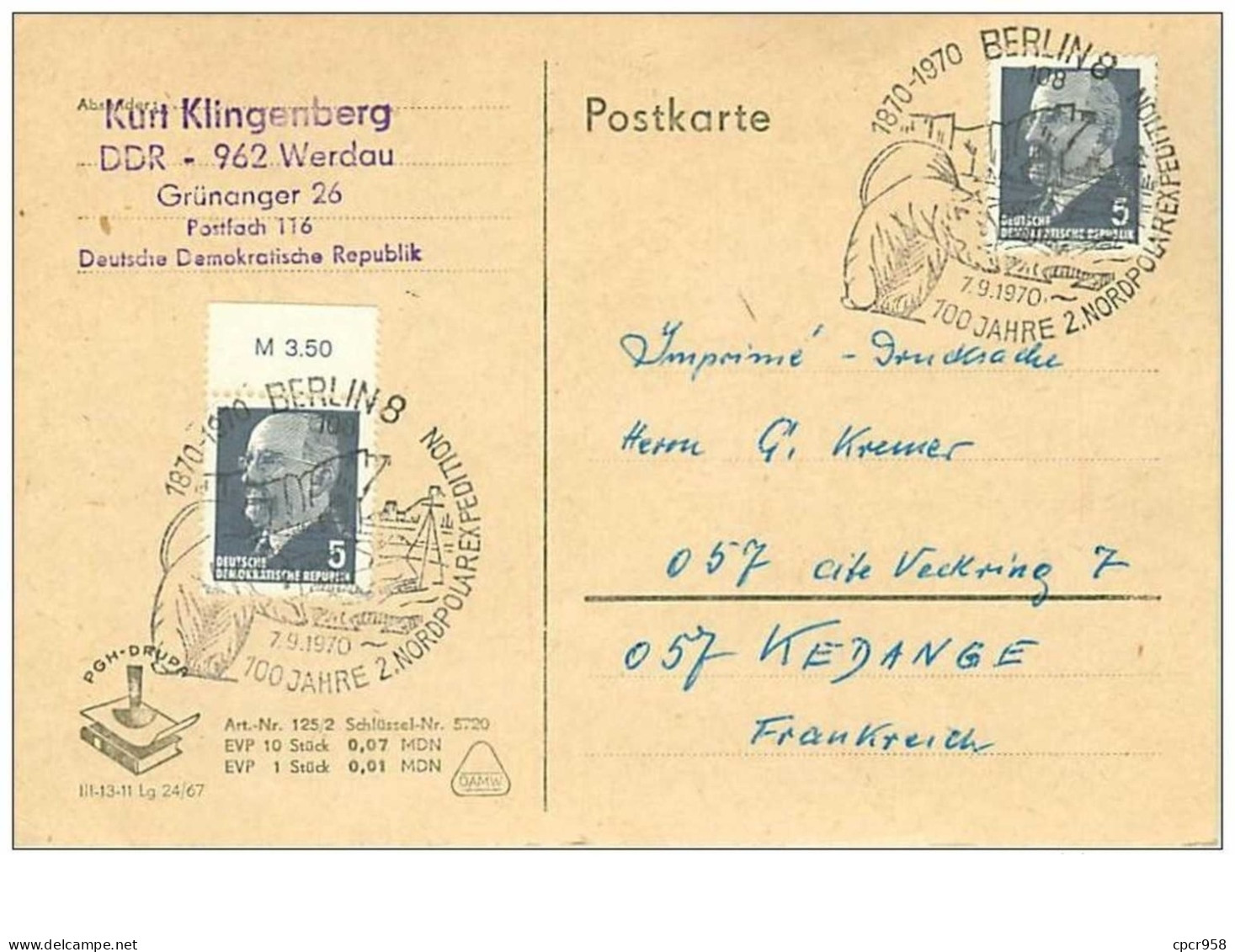 TIMBRES.n°2932.EXPEDITION POLAIRE.BERLIN-KEDANGE.FRANCE.1910 - Altri & Non Classificati