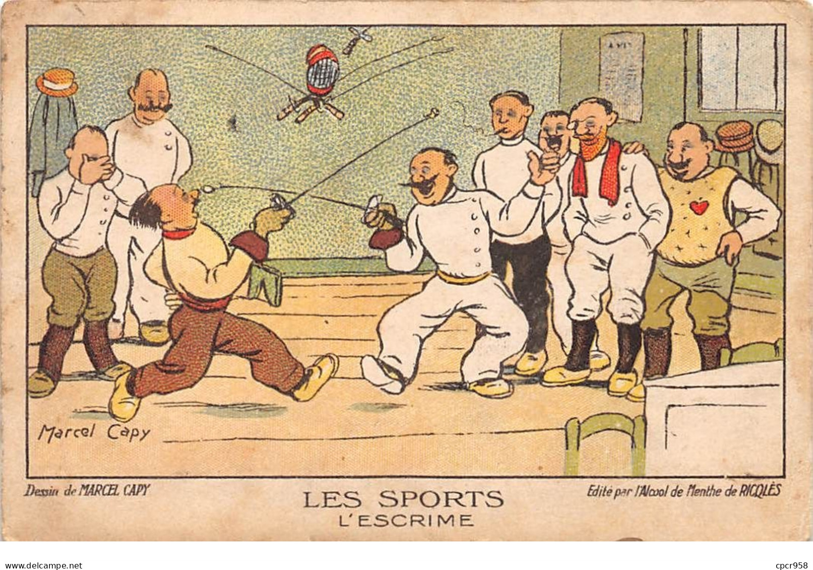 Sports - N°69102 - Escrime - Dessin De Marcel Capy - Alcool De Menthe De Ricqlès - Carte Publicitaire - Fechten
