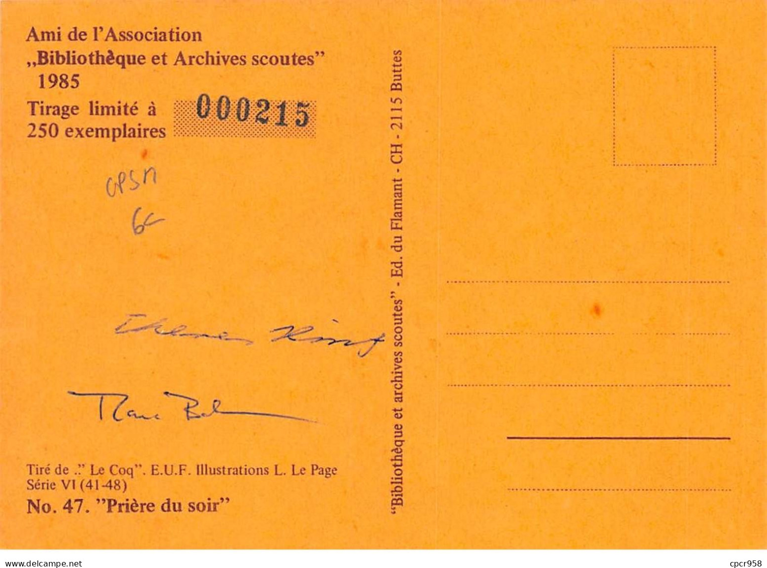 SCOUTISME - SAN36112 - Ami De L'Association Bibliothèque Et Archives Scoutes 1985 - N°47 "Prière Du Soir" -CPSM 15x10 Cm - Scoutismo