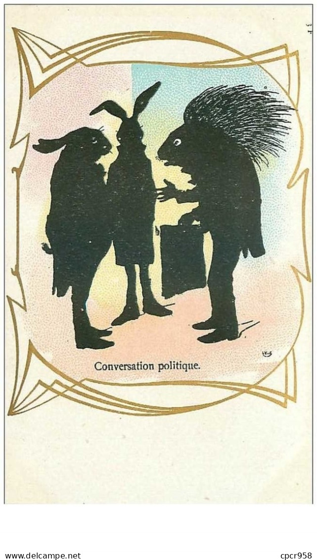 SILHOUETTES.n°29125.CONVERSATION POLITIQUE.ANIMAUX.HERISSON.LAPINS - Silhouettes