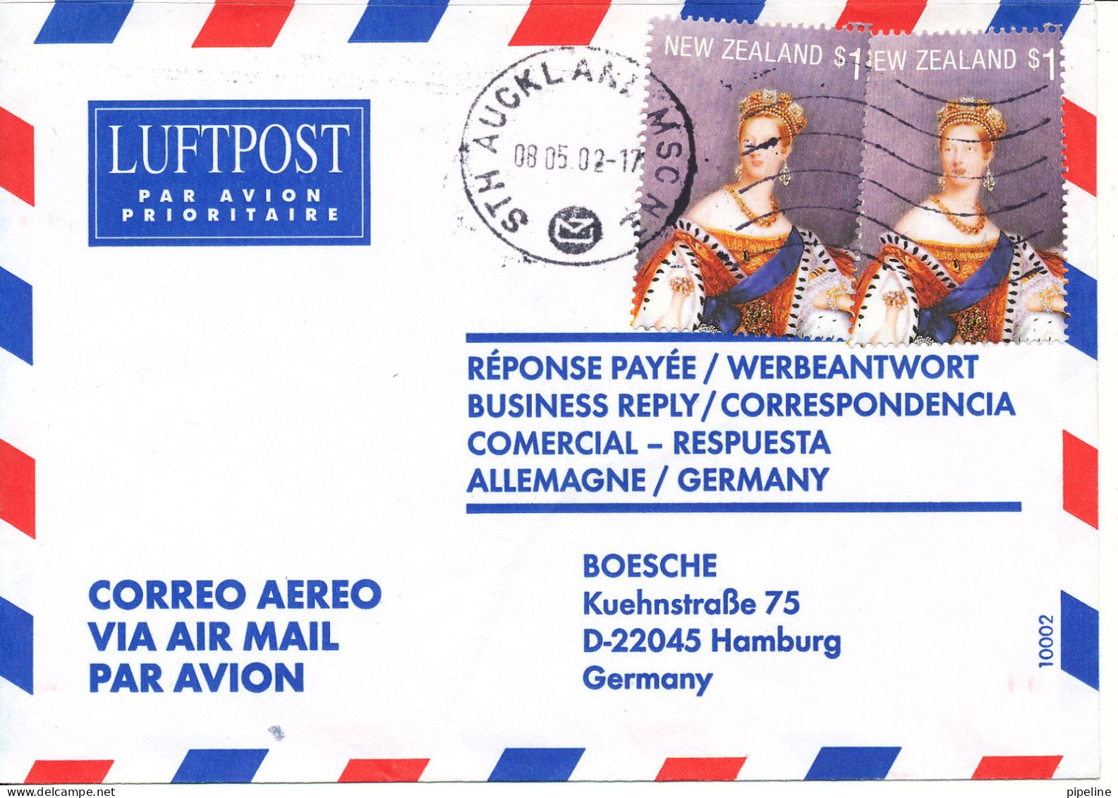New Zealand Air Mail Cover Sent To Germany 8-5-2002 - Luftpost