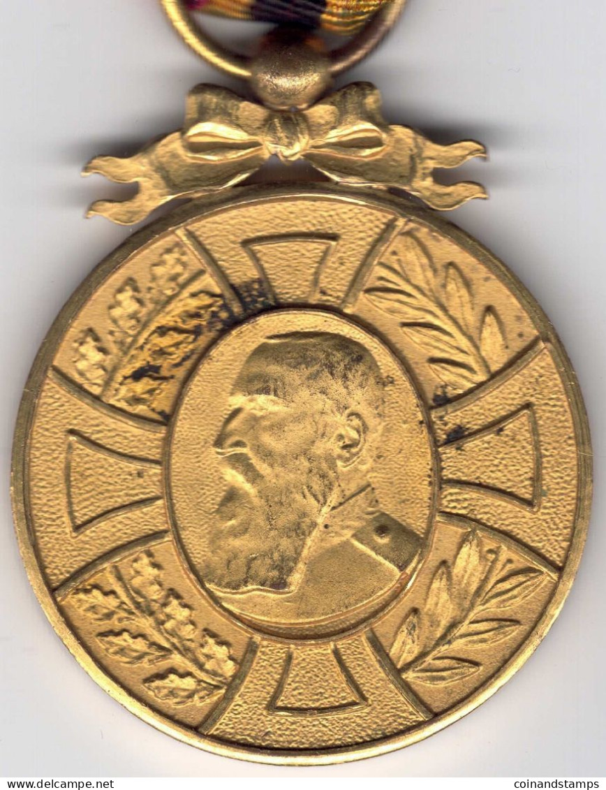 Belgien Leopolds II. (1865-1905) Regentschaftsmedaille -teils Feuervergoldet, An Orig. Bandabschnitt, II+ - Belgien