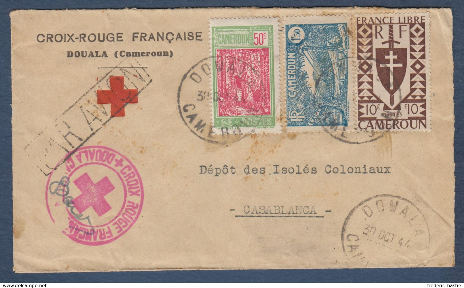 Cachet CROIX ROUGE FRANCAISE  DOUALA Sur Lettre Par Avion Pour Casablanca - Brieven En Documenten