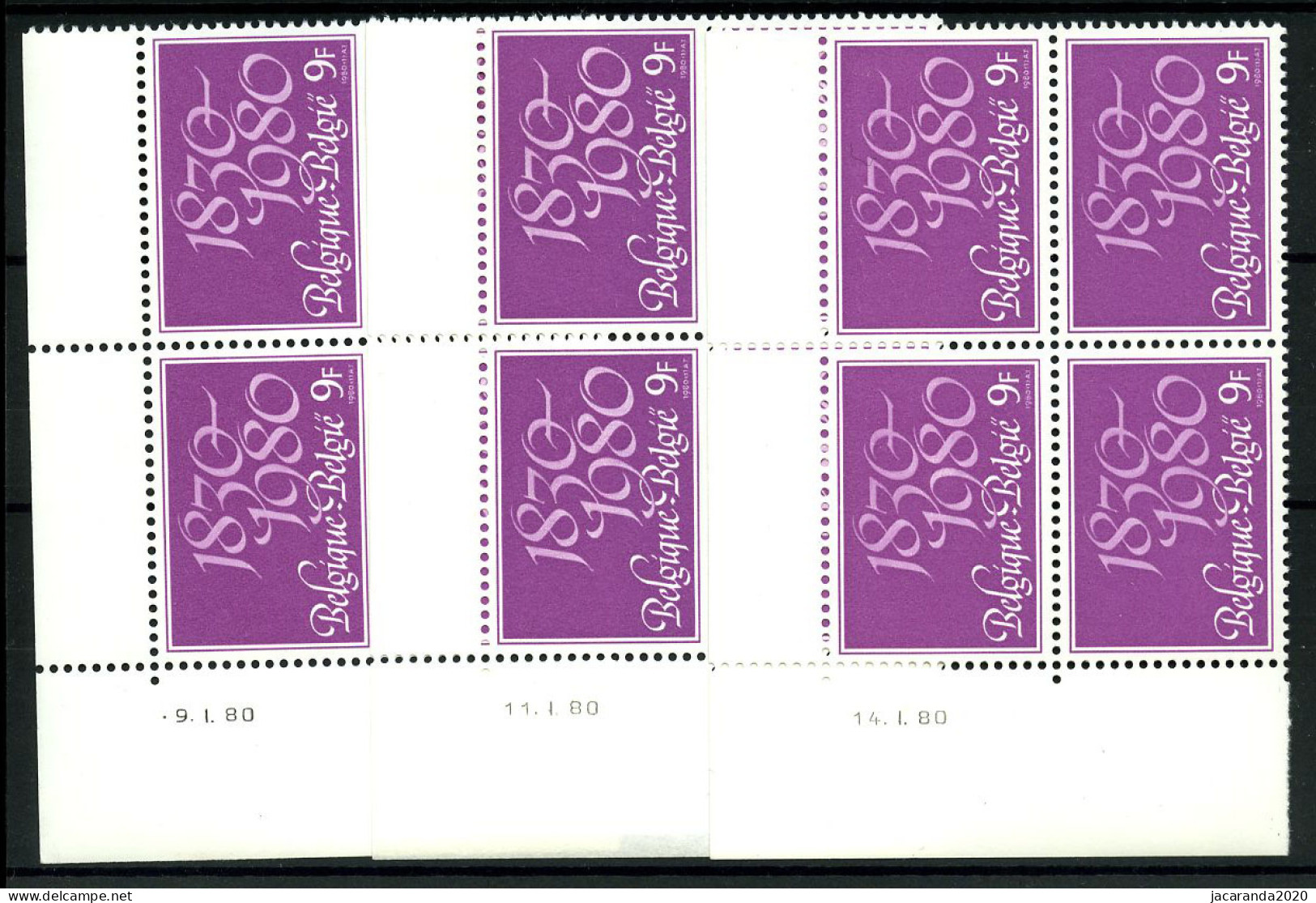 België 1961 - 150j. België - Hoekdatum - 9. I. 80 En 11. I. 80 En 14. I. 80 - Esquinas Fechadas