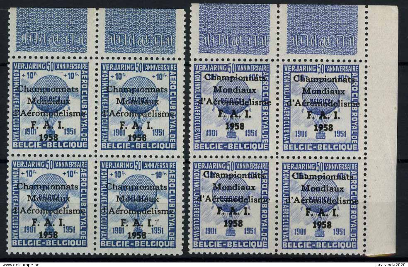 België E77 ** + Kleurproef ** - Wereldkampioenschappen Modelvliegtuigen - Epreuve De Couleur - Lichtblauw + Blauw - Erinnophilie - Reklamemarken [E]