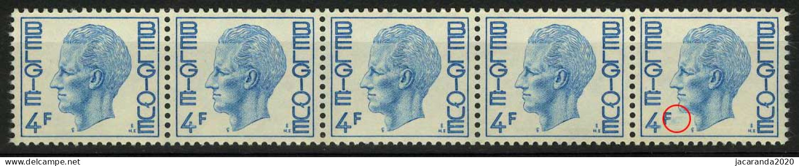 België R46-Cu ** - Koning Boudewijn - Elström - Strook Van 5 - Blauwe Vlek Naast F - Tache Bleue - Andere & Zonder Classificatie