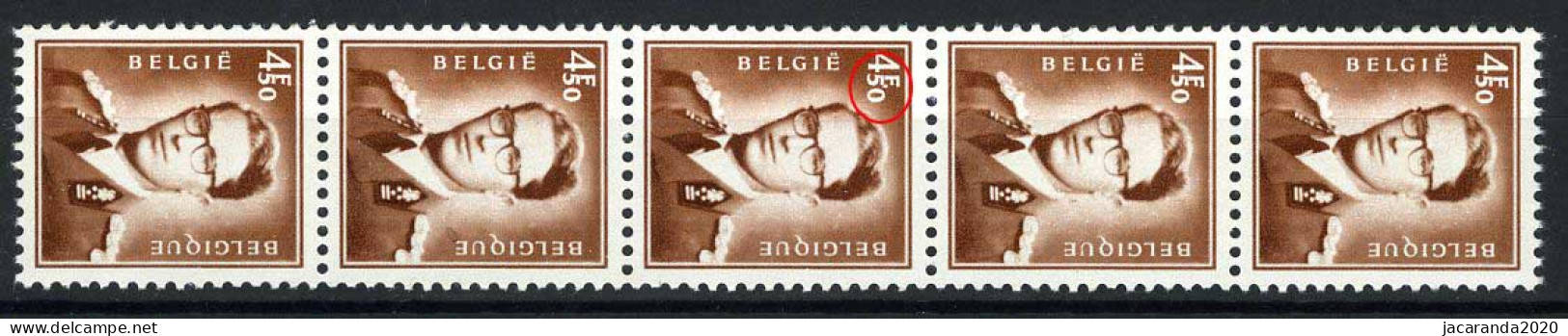 België R42-V1 ** - Koning Boudewijn - Rolzegel In Strook Van 5 Met Nummer - Punt Achter F - Point Blanc Après F - 1961-1990