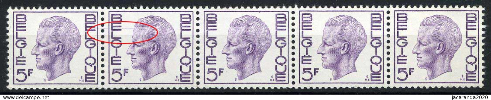 België R50-Cu ** - Koning Boudewijn - Rolzegel In Strook Van 5 Met Nummer 1000 - Horizontale Lijn - Ligne Horizontale - 1961-1990