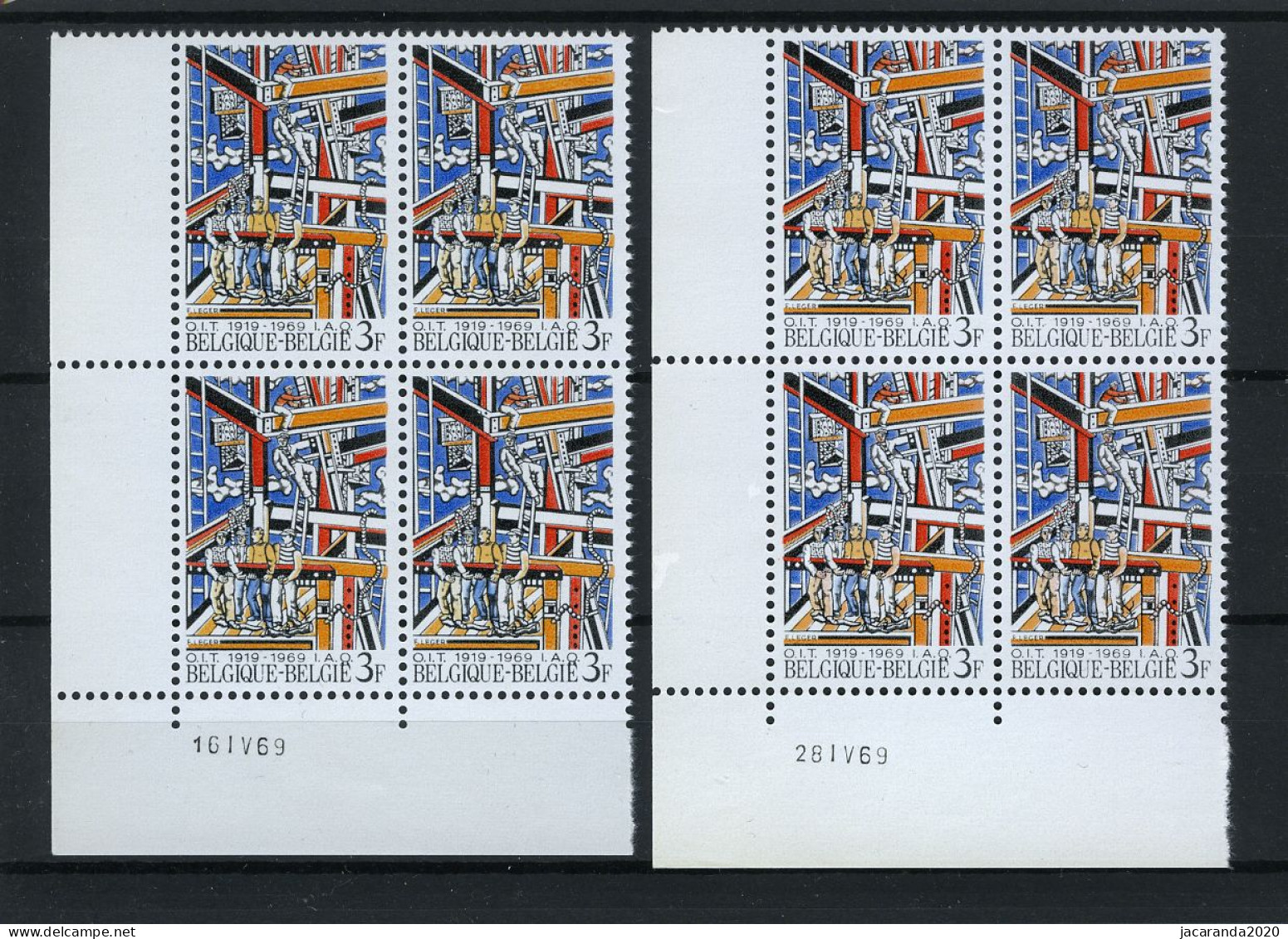 België 1497 - 50 Jaar I.A.O. - Fernand Léger - 16 IV 69 En 28 IV 69 - Dated Corners