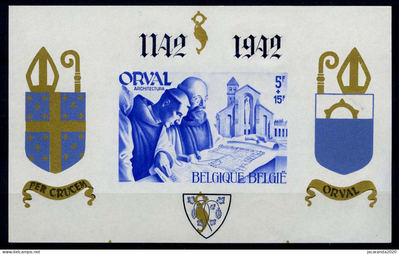 België BL21A * - Orval - Gotisch - Blauw - Ongetand - Zegel = ** - 1924-1960