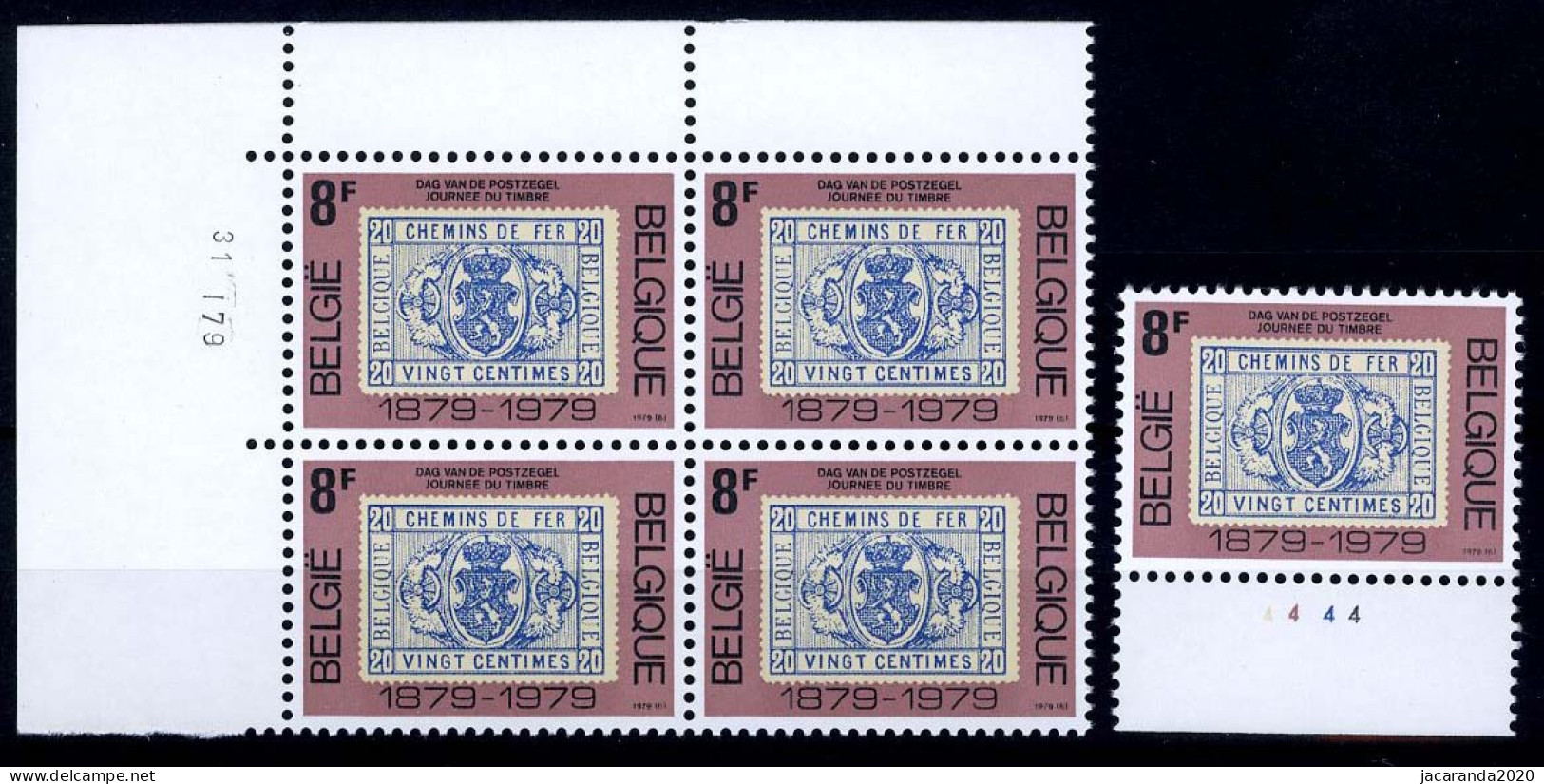 België 1929 - Dag Van De Postzegel - Zegel Op Zegel - Hoekdatum + Plnr - Dated Corners