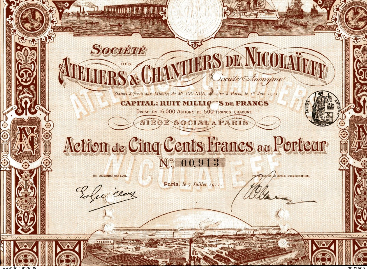ATELIERS & CHANTIERS De NICOLAIEFF; Action De Cinq Cents Francs - Navigazione