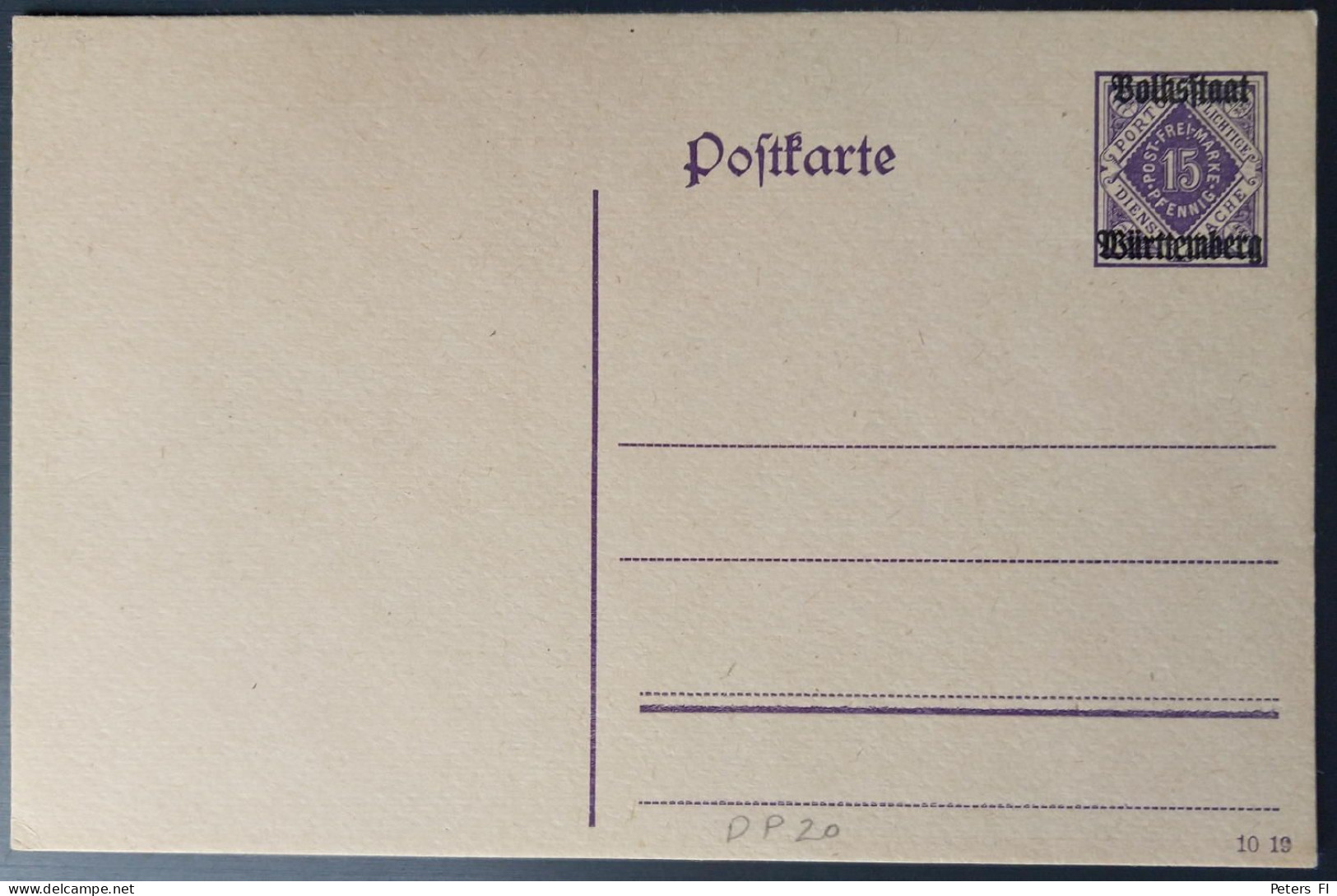 Württemberg, GA-Dienstpostkarte DP20, 1919, Postfrisch, Wie Neu - Postal  Stationery