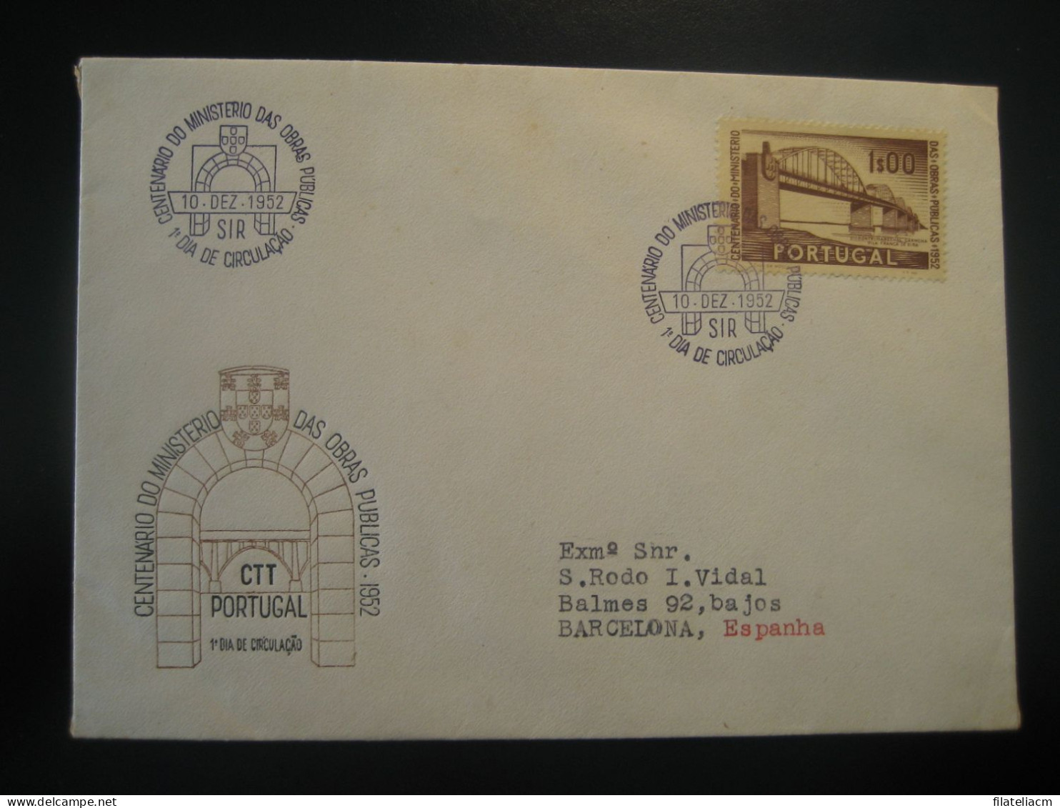 LISBOA 1952 To Barcelona Spain Bridge Obras Publicas Architecture FDC Cancel Cover PORTUGAL - Ponti