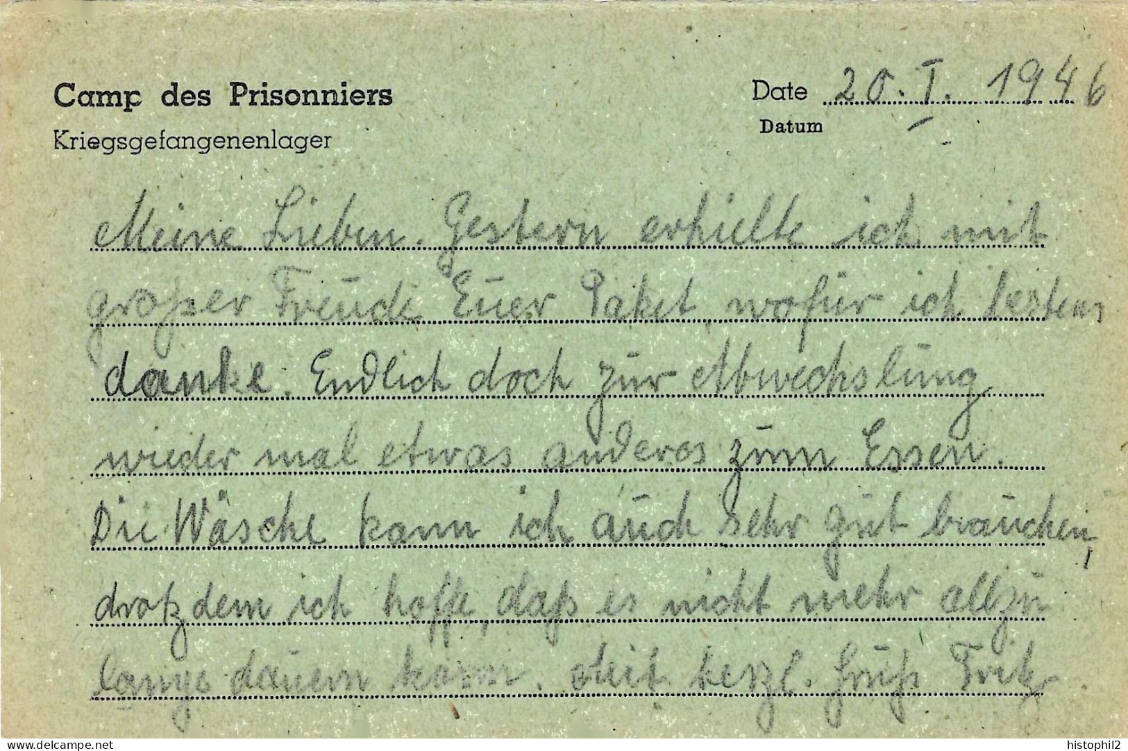 CP Du 20/1/1946 Dépôt Prisonniers De Guerre De L'axe N°85 Besançon Pour Kandern Allemagne Kriegsgefangenlager - Guerre De 1939-45