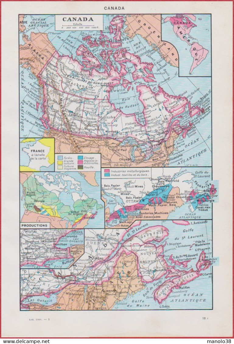 Canada. Carte Politique Et économique. Divers Vues. Larousse 1948. - Documenti Storici