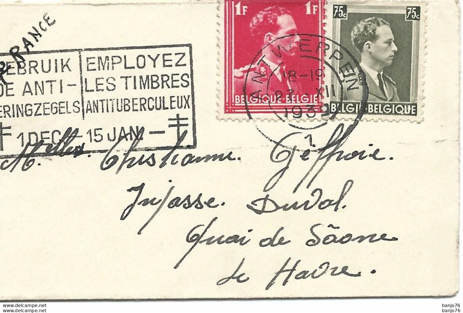 Enveloppe Petit Format - 1939 - Flamme Belgique "Employez Les Timbres Antituberculeux" - Briefe