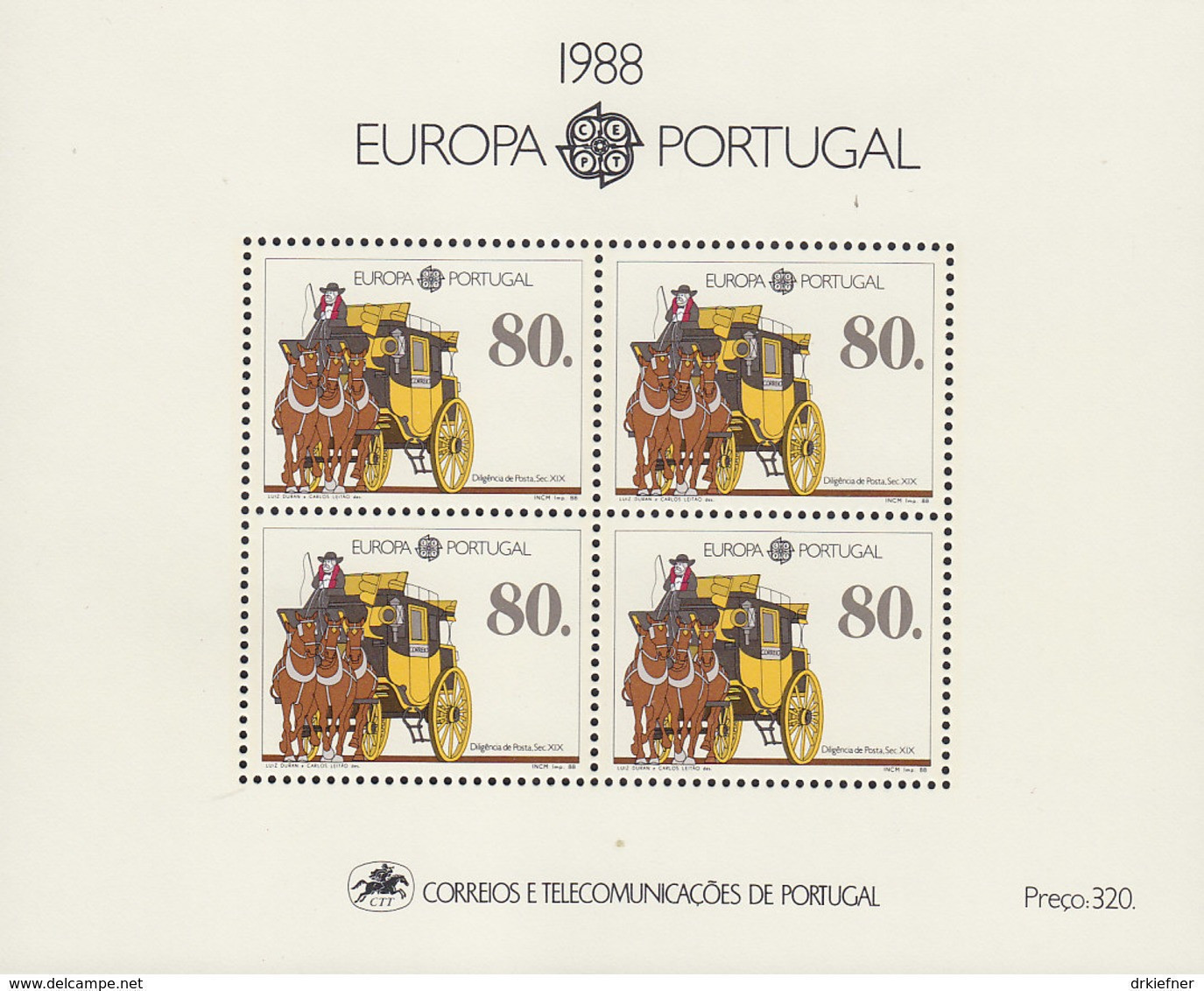 PORTUGAL Block 57, Postfrisch **, EUROPA CEPT 1988, Transport- Und Kommunikationsmittel - 1988