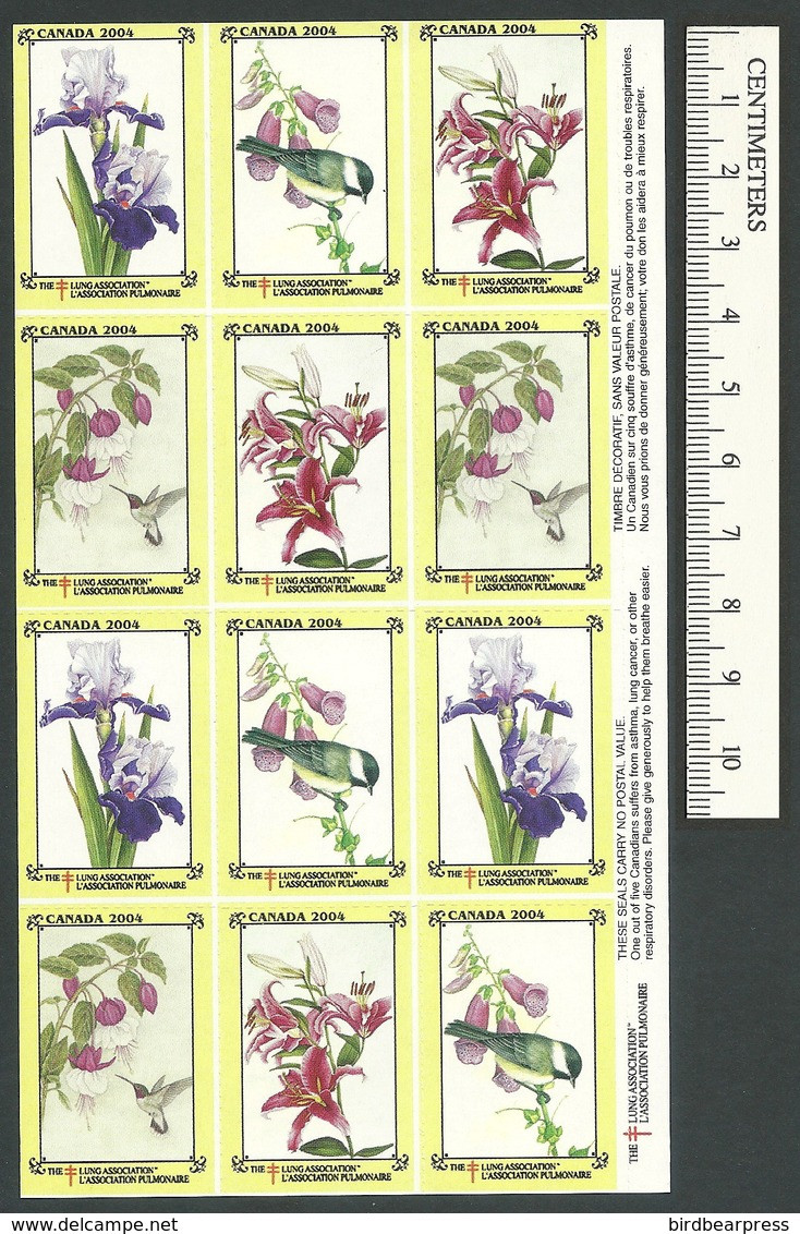 B56-67 CANADA Lung Association Nature Seals 2004 MNH Flowers Birds - Vignettes Locales Et Privées