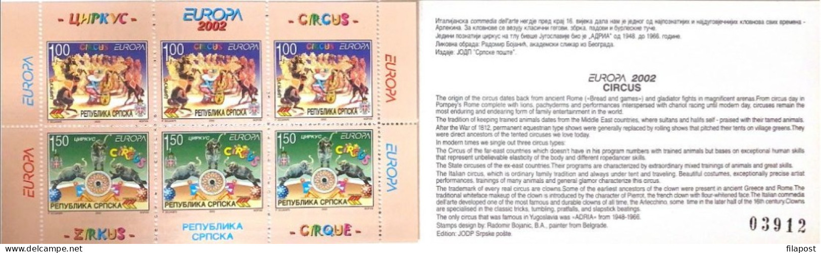 Europa CEPT 2002 Bosnia Herzegovina Serbia, Circus, Elephants, Mini Booklet With Stamps MNH** P40 - Circo