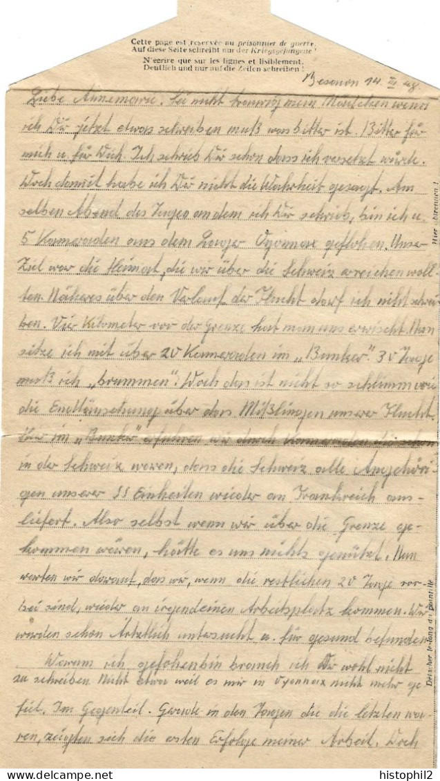 Carte-lettre Du 14/3/1948 Dépôt Prisonniers De Guerre De L'axe N° 85 Besançon Pour Freiburg Allemagne Kriegsgefangenpost - 2. Weltkrieg 1939-1945