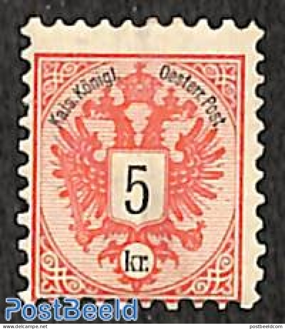 Austria 1883 5Kr, Perf. 9.5, Stamp Out Of Set, Unused (hinged) - Ungebraucht